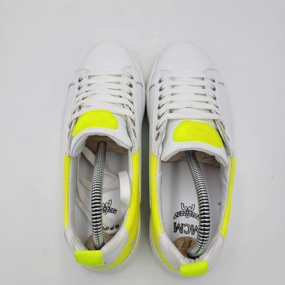 MCM Women's $520 White Neon Yellow Visetos Low Top Sneakers Shoes US 8.5 EU 39 - Picture 8 of 15